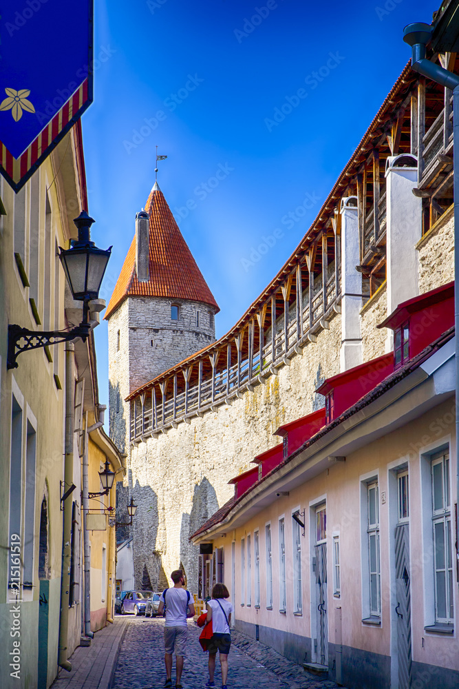 Travel Ideas. Renowned Tallinn Landmark Viru Gates In Estonia. Famous and Popular Tourist Point of Interest. Belongs to UNESCO World Heritage Site.