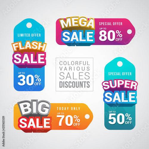 Colorful various sales discount sticker