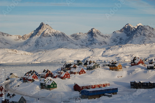The town of Tasiilaq (former: Ammassaliq) in East Greenland on the Tasillaq-Fjord. Shot in October. photo
