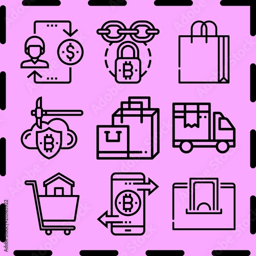 Simple 9 icon set of commerce related [iconsRandom:4] vector icons. Collection Illustration