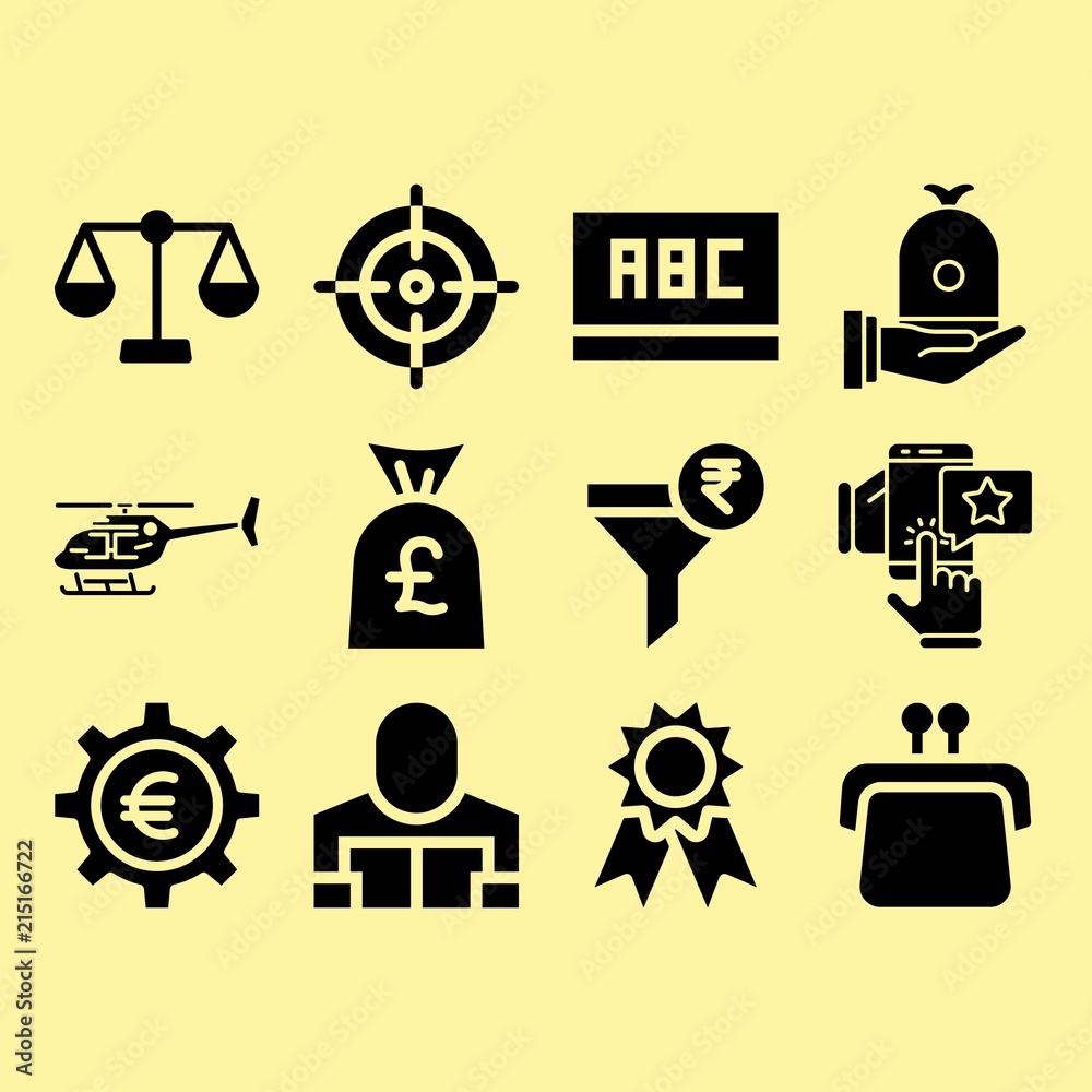 Aim, euro and feedback related premium icon set Aim, euro and feedback related premium icon set