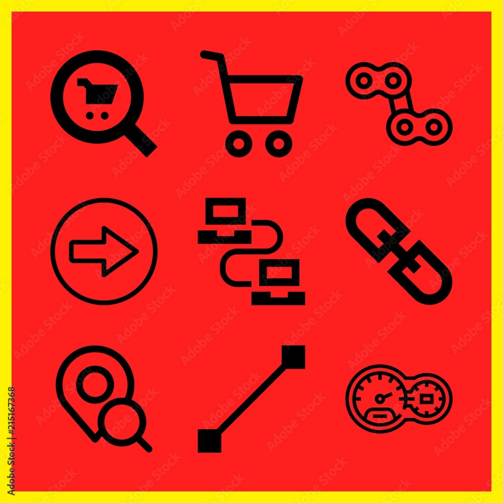 Simple 9 icon set of internet related chain, right arrow, cart and connection vector icons. Collection Illustration Simple 9 icon set of internet related chain, right arrow, cart and connection vector icons. Collection Illustration