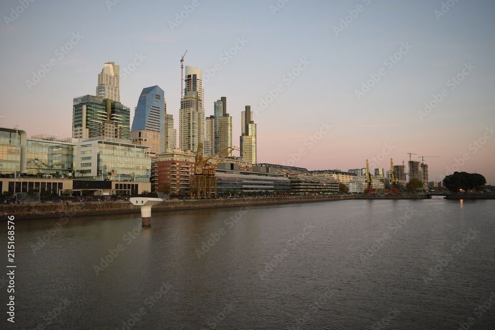 Naklejka premium harbour and skyline of Puerto Madero at sunset, Buenos Aires, Argentina