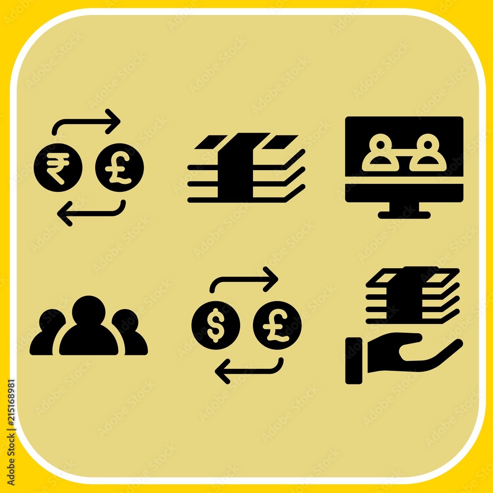Fototapeta premium Simple 6 icon set of business related exchange, exchange, money and video call vector icons. Collection Illustration