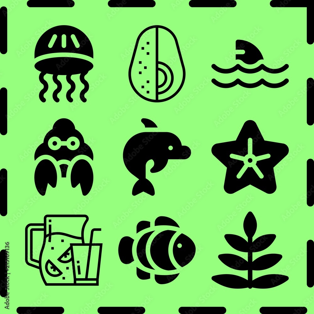 Fototapeta premium Simple 9 icon set of tropical related [iconsRandom:4] vector icons. Collection Illustration