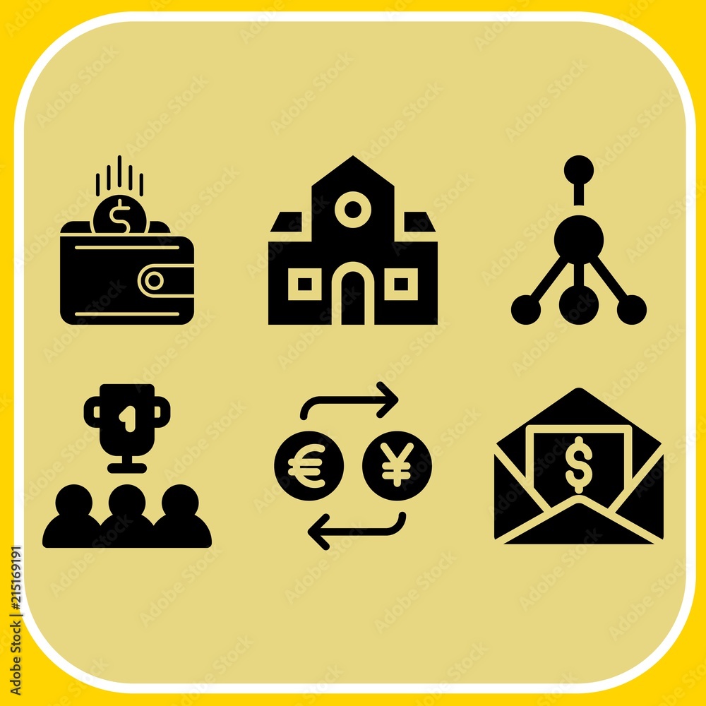 Simple 6 icon set of business related molecule, exchange, school and trophy vector icons. Collection Illustration Simple 6 icon set of business related molecule, exchange, school and trophy vector icons. Collection Illustration