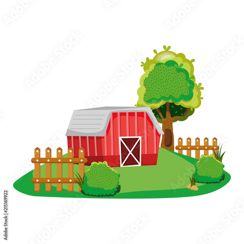 house farm with wood grillage and trees