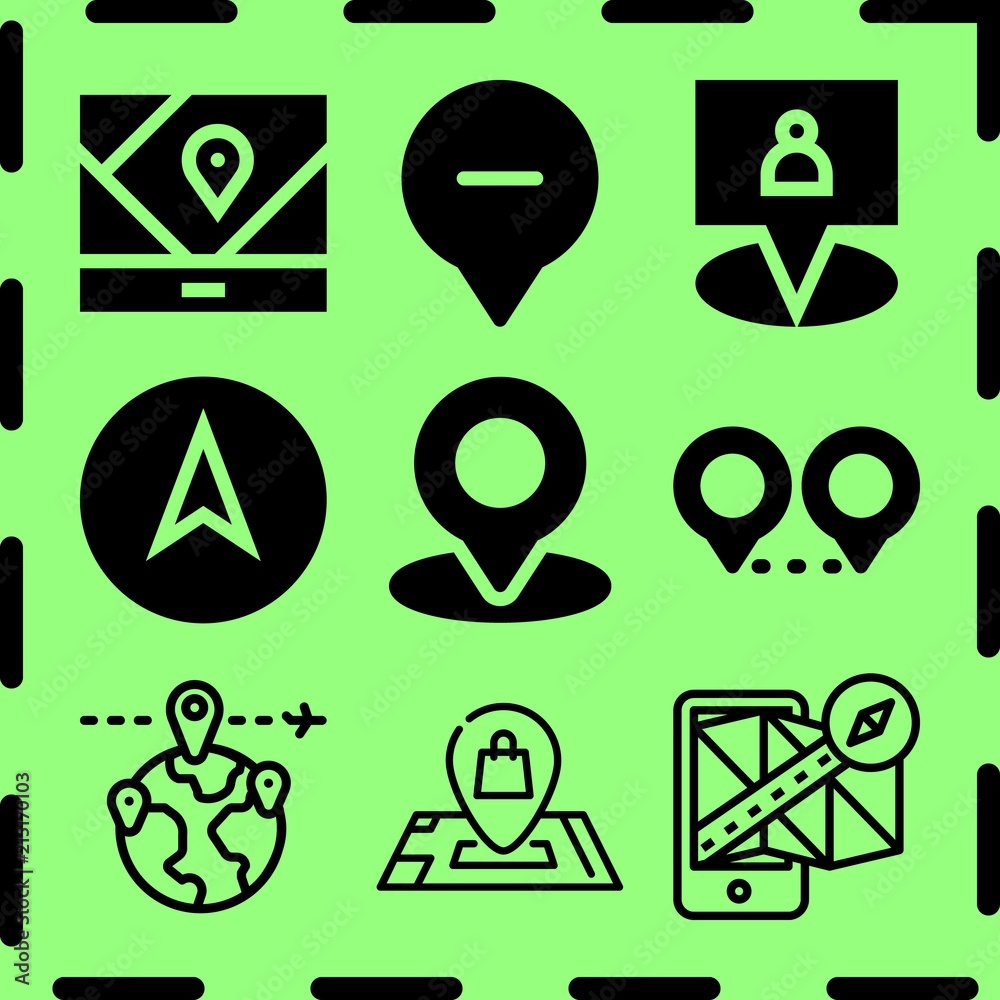 Simple 9 icon set of location related [iconsRandom:4] vector icons. Collection Illustration