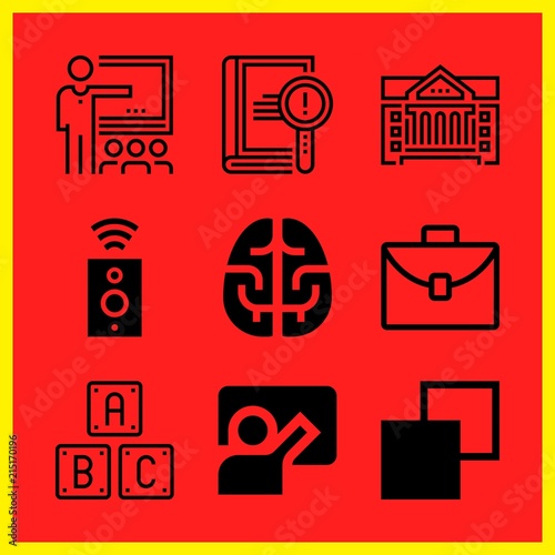 Simple 9 icon set of edication related brain, case, blackboard and classroom vector icons. Collection Illustration