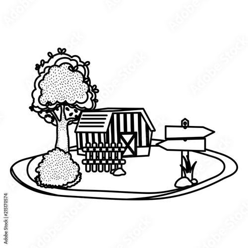 line house farm with tree and wood notices