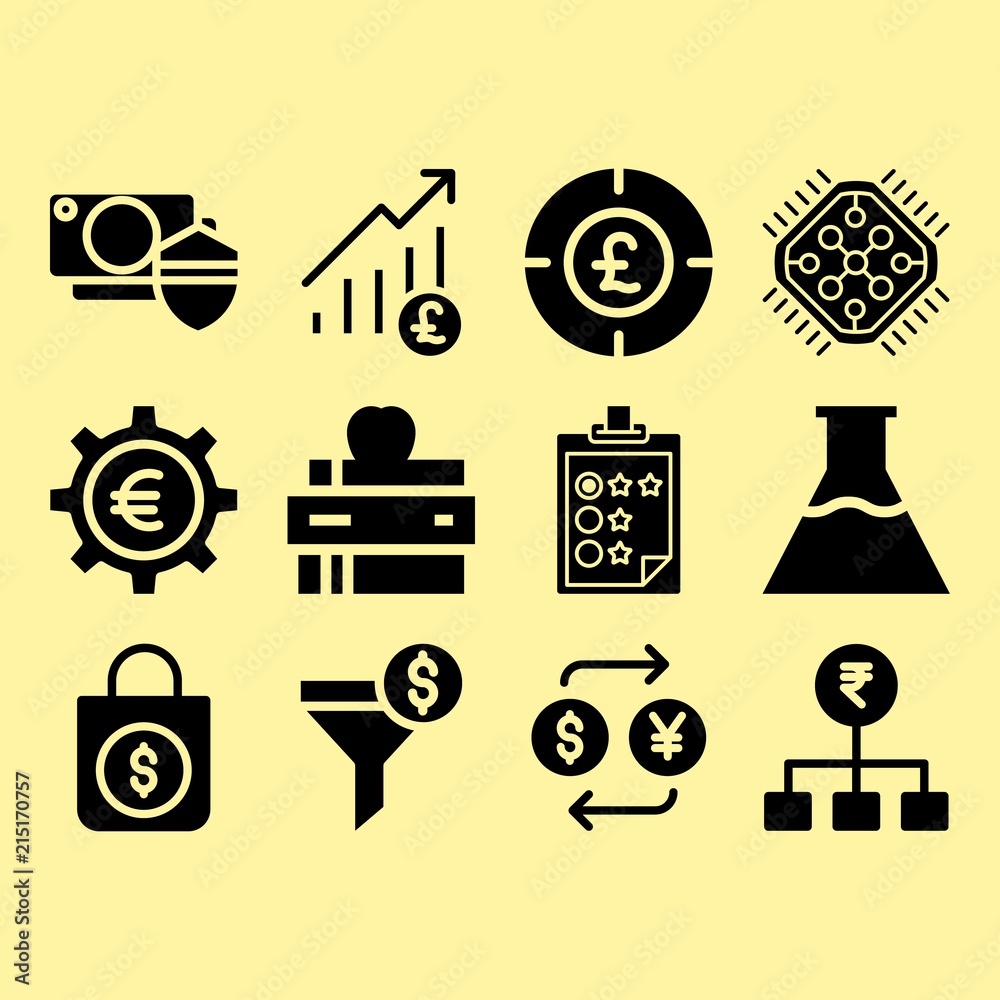 Flasks, funnel and padlock related premium icon set Flasks, funnel and padlock related premium icon set