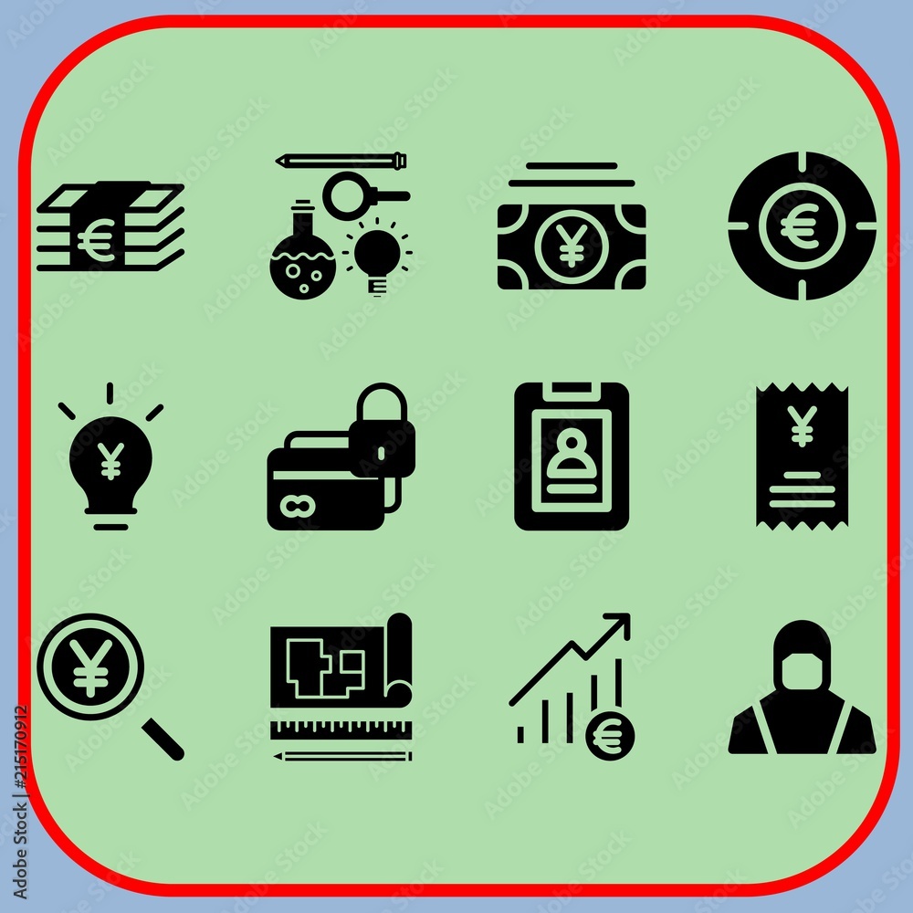 Simple 12 icon set of business related money, blueprint, money and engineering vector icons. Collection Illustration Simple 12 icon set of business related money, blueprint, money and engineering vector icons. Collection Illustration