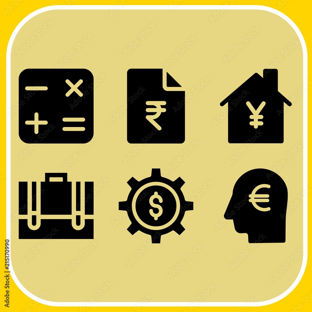 Simple 6 icon set of business related mortgage, head, briefcase and calculator vector icons. Collection Illustration Simple 6 icon set of business related mortgage, head, briefcase and calculator vector icons. Collection Illustration