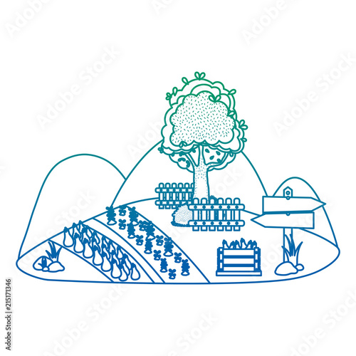 degraded line nature farm with organic products and tree