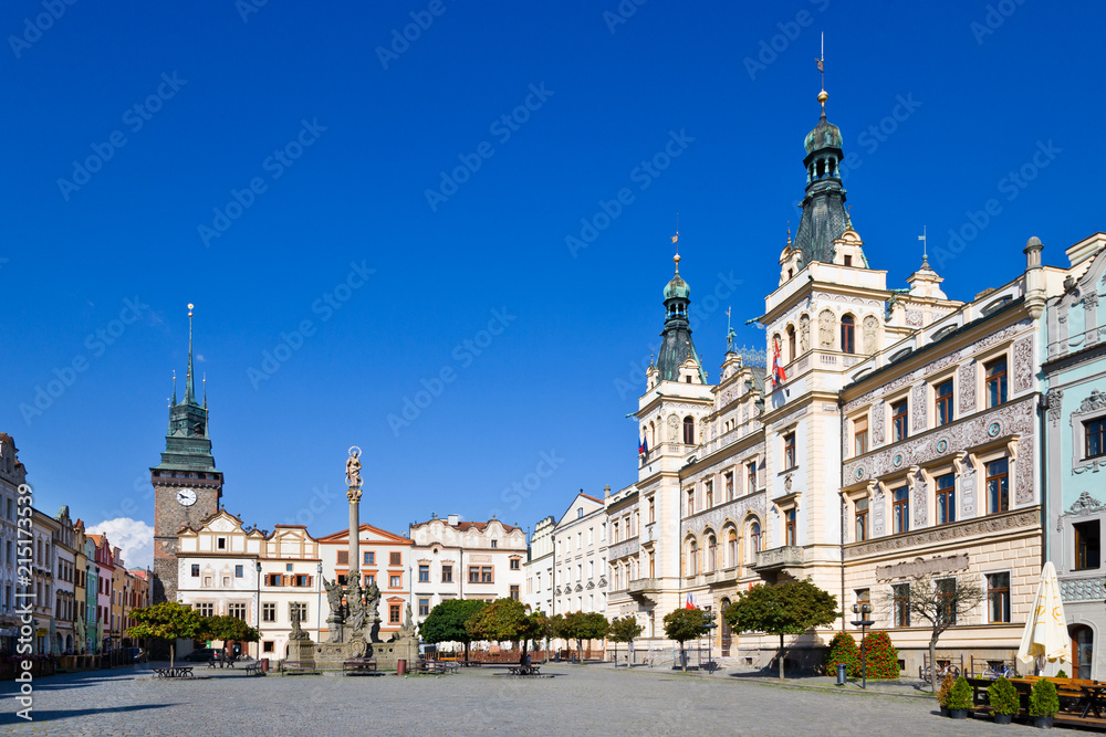 Renaissance town hall and Marian column, Green gate, Pardubice, East Bohemia, Czech republic