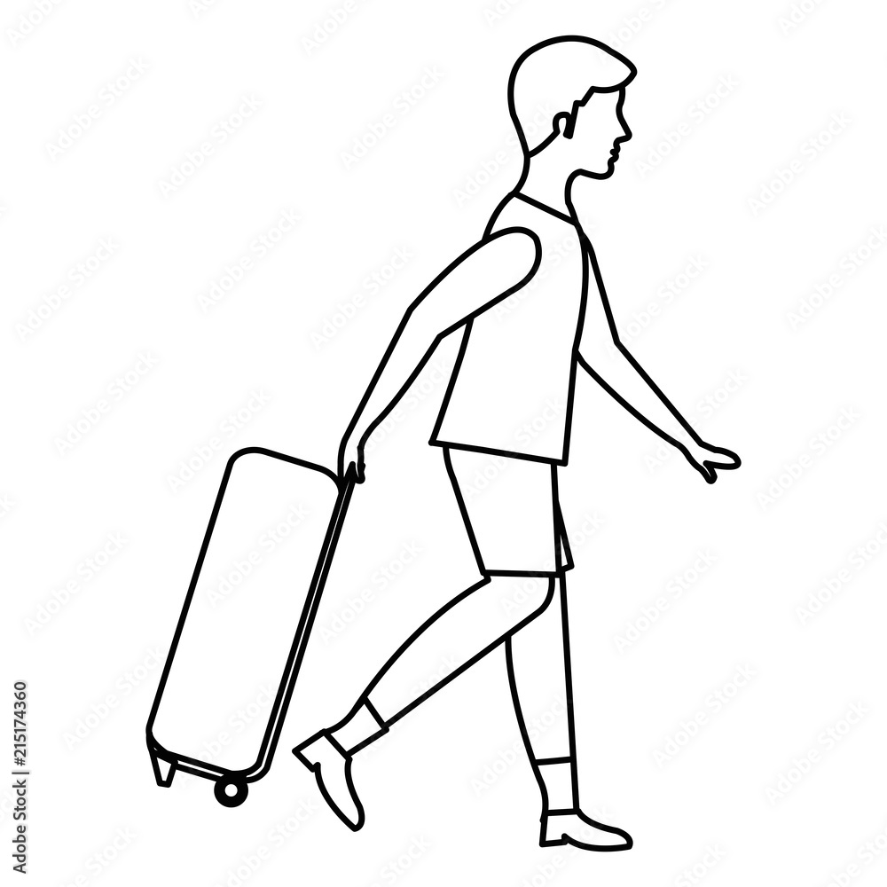 young man with travel suitcase young man with travel suitcase