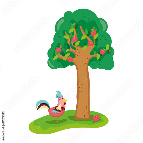 apple tree and rooster farm animal