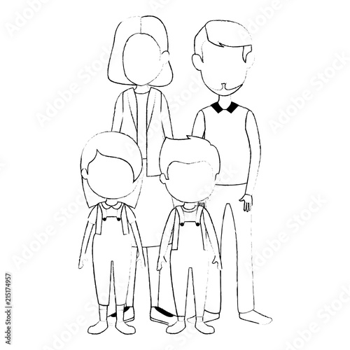 parents couple with kids characters