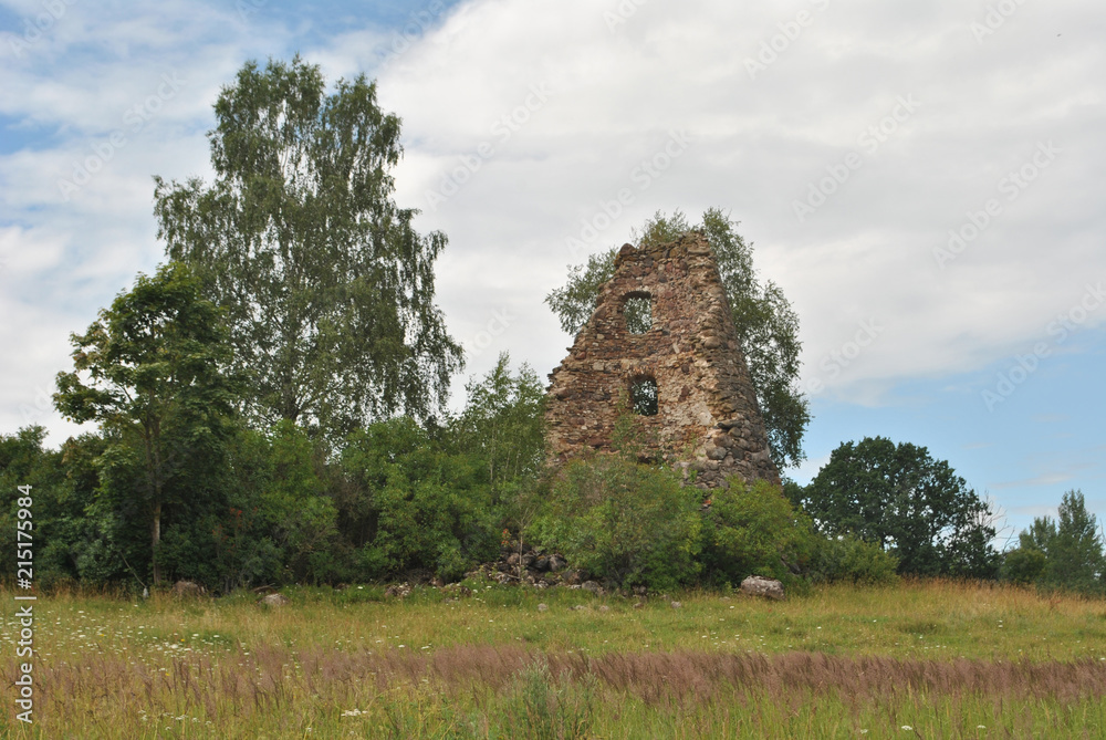 The remains of an abandoned windmill in Sece, Latvia The remains of an abandoned windmill in Sece, Latvia
