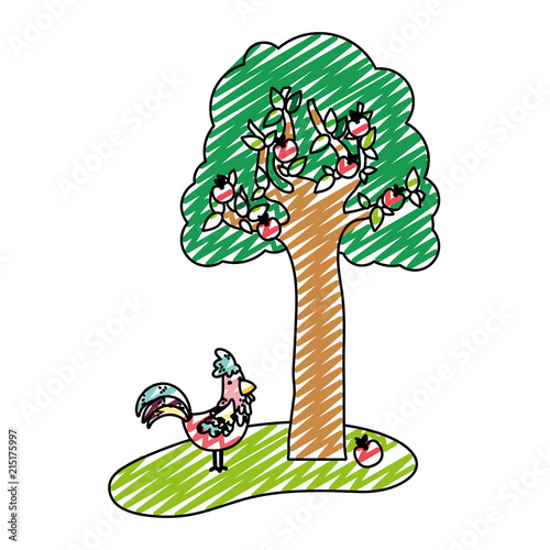 doodle apple tree and rooster farm animal