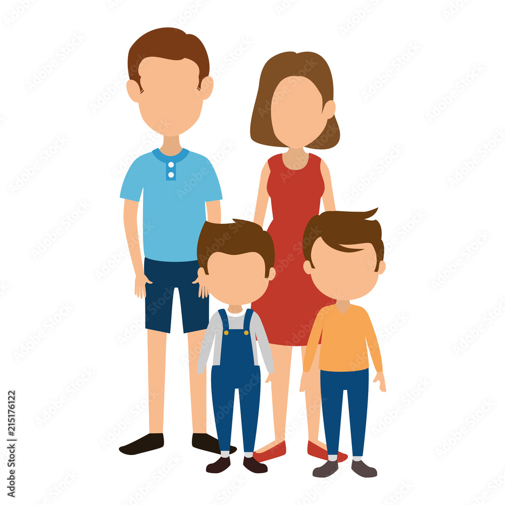 parents couple with kids characters