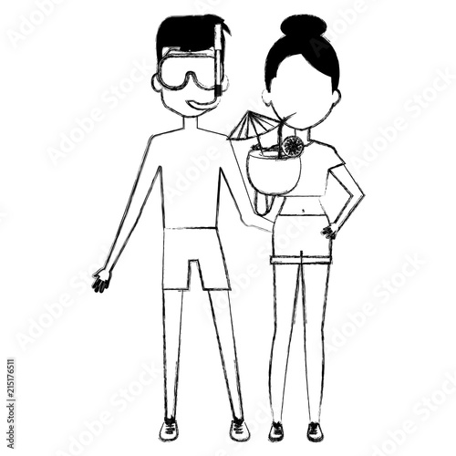 young couple with coconut cocktail