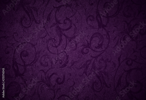 stylish royal purple swirl texture or background with lovely floral and vine curls and patterns and subtle vignette