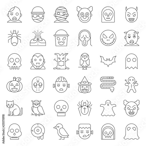 Halloween character thin line icon set