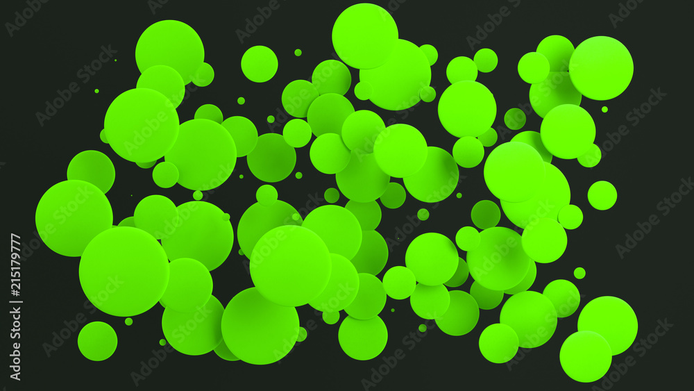 Green discs of random size on black background Green discs of random size on black background