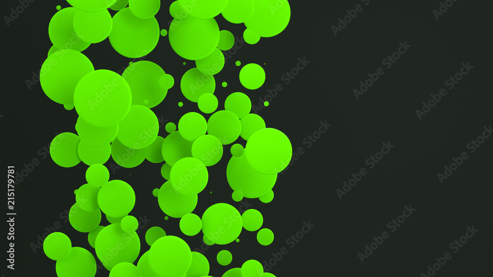 Green discs of random size on black background Green discs of random size on black background