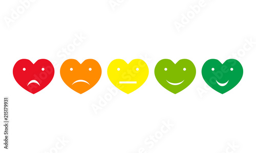 5 colorful hearts rating emoji, vector illustration