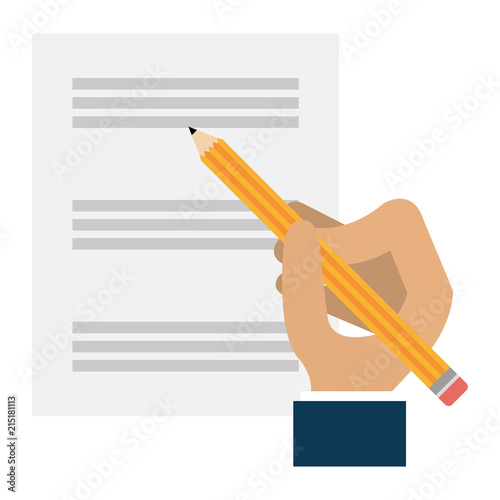 hand writing with pencil in documents paper