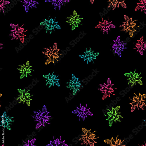 Colorful seamless stag beetles pattern background