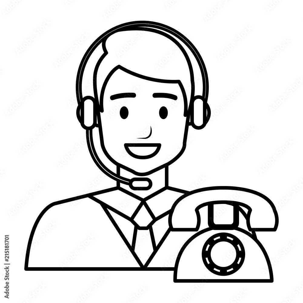 call center agent with headset and telephone