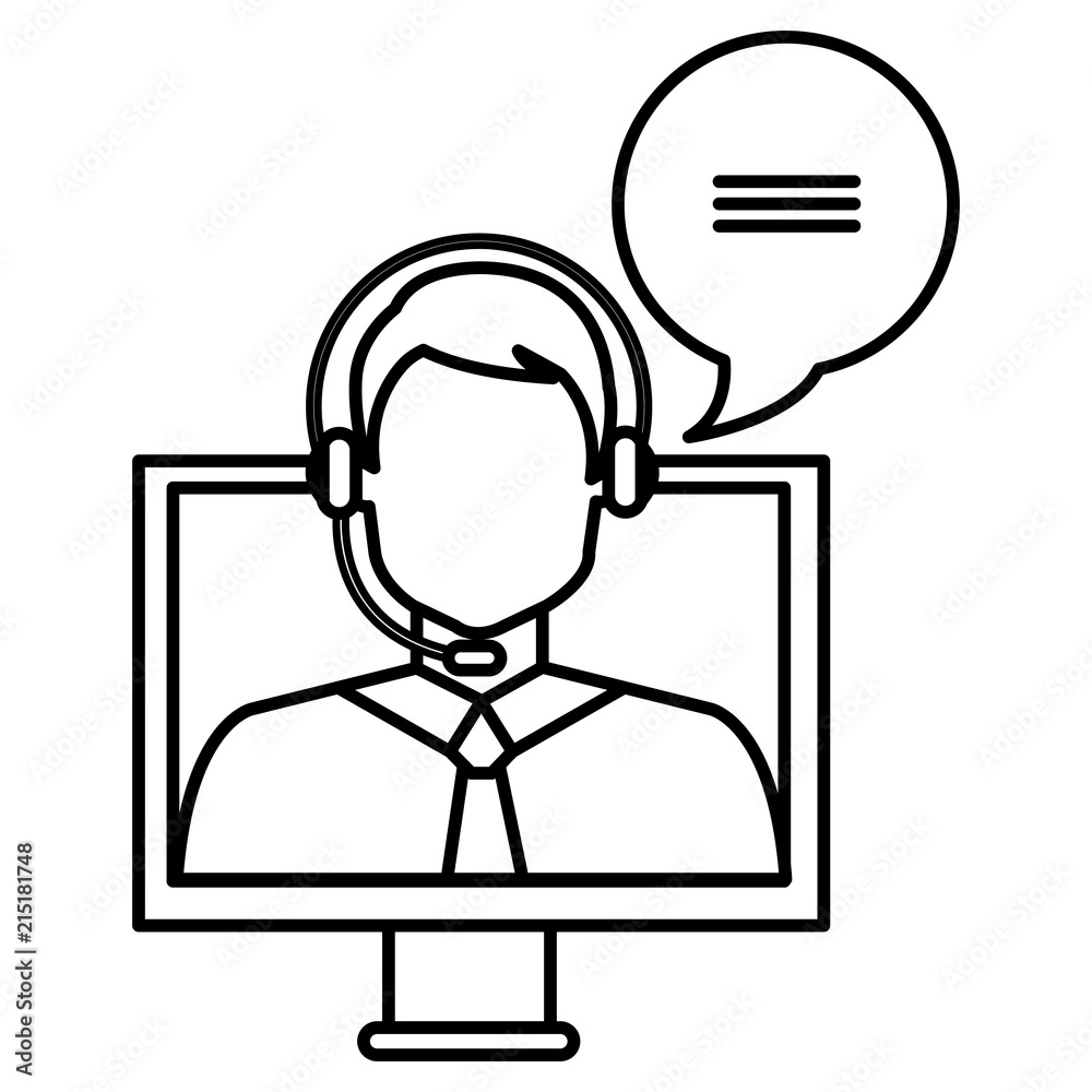 call center agent with headset and computer