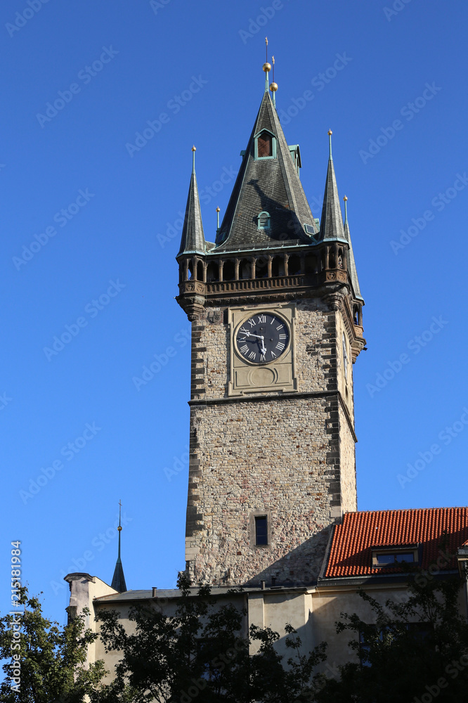 high medieval tower in Prague in the Czech Republic