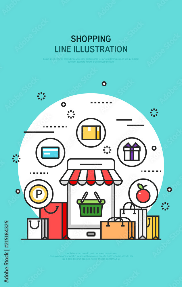 Shopping vector line illustration Shopping vector line illustration