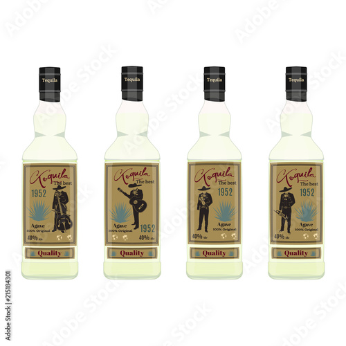 Tequila bottle set vector flat illustration