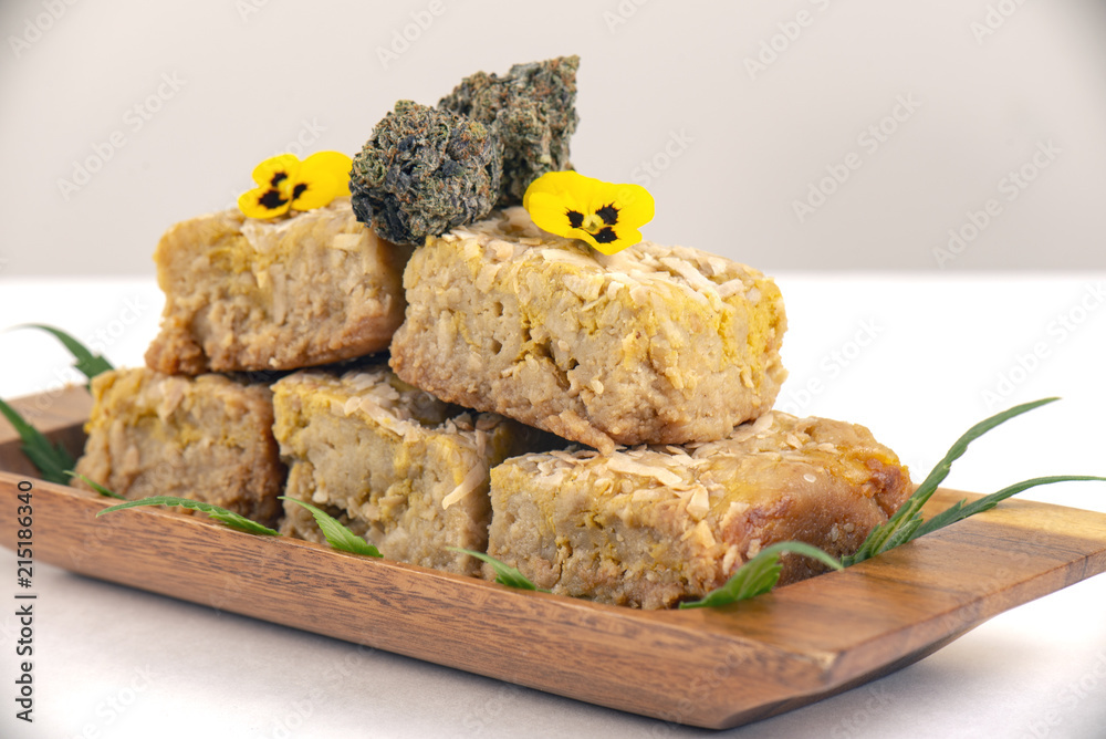 Cannabis infused blondies isolated on white background Cannabis infused blondies isolated on white background