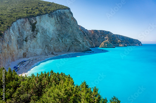 Beautiful Porto Katsiki Beach in Lefkada Island, Greece with turquoise clear water and white stones.  © Evgeni