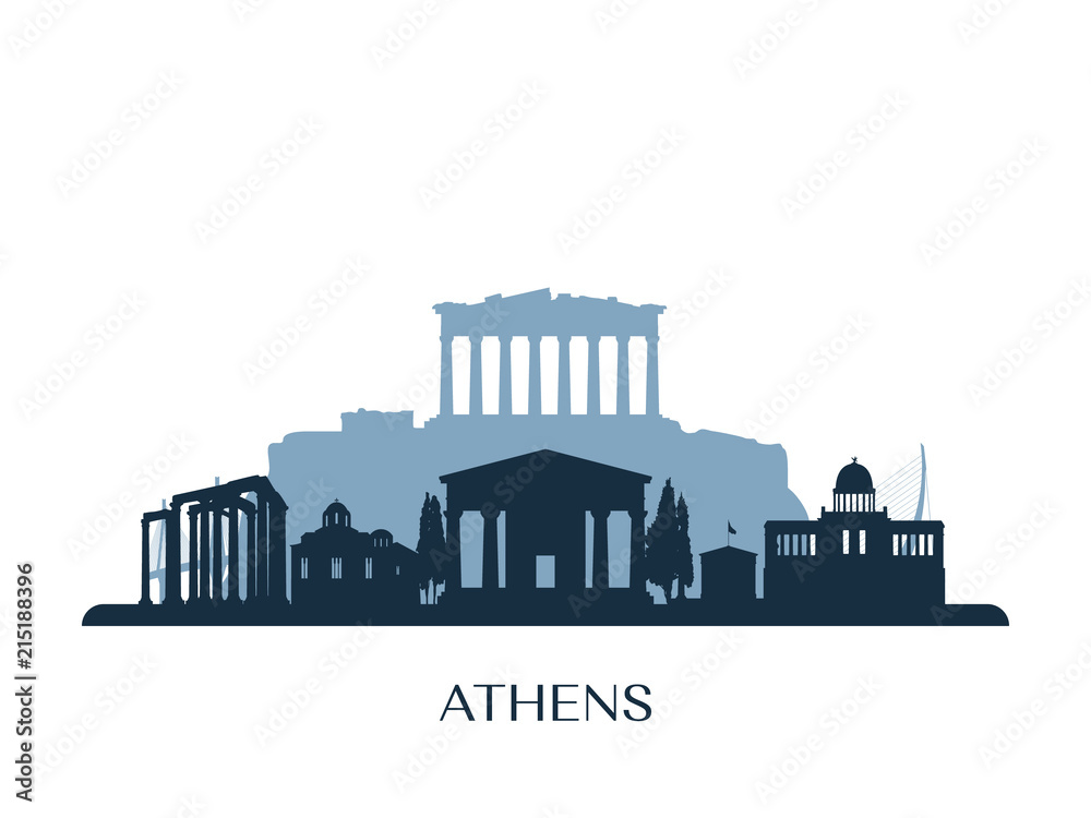 Naklejka premium Athens skyline, monochrome silhouette. Vector illustration.