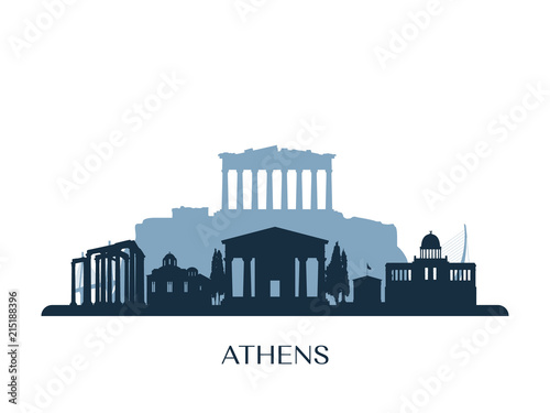 Athens skyline, monochrome silhouette. Vector illustration.