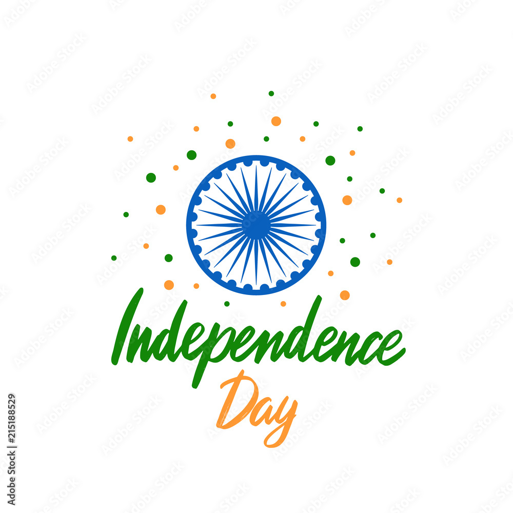 Greeting card with lettering for celebrating Independence Day of India,15th August. Indian festive print. Vector illustration. Greeting card with lettering for celebrating Independence Day of India,15th August. Indian festive print. Vector illustration.