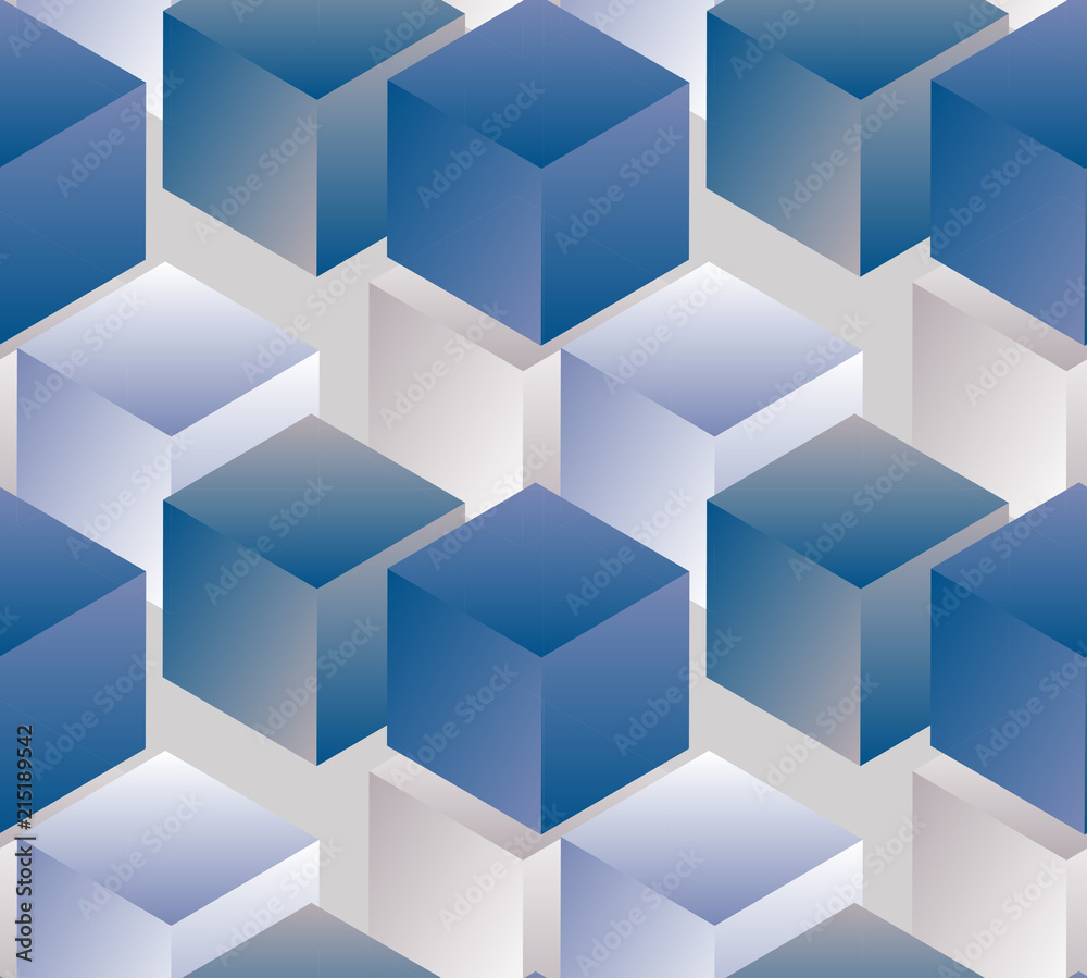 abstract geometric seamless pattern with levitating cubes in blue