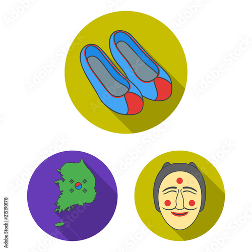 Country South Korea flat icons in set collection for design.Travel and attraction vector symbol stock web illustration.