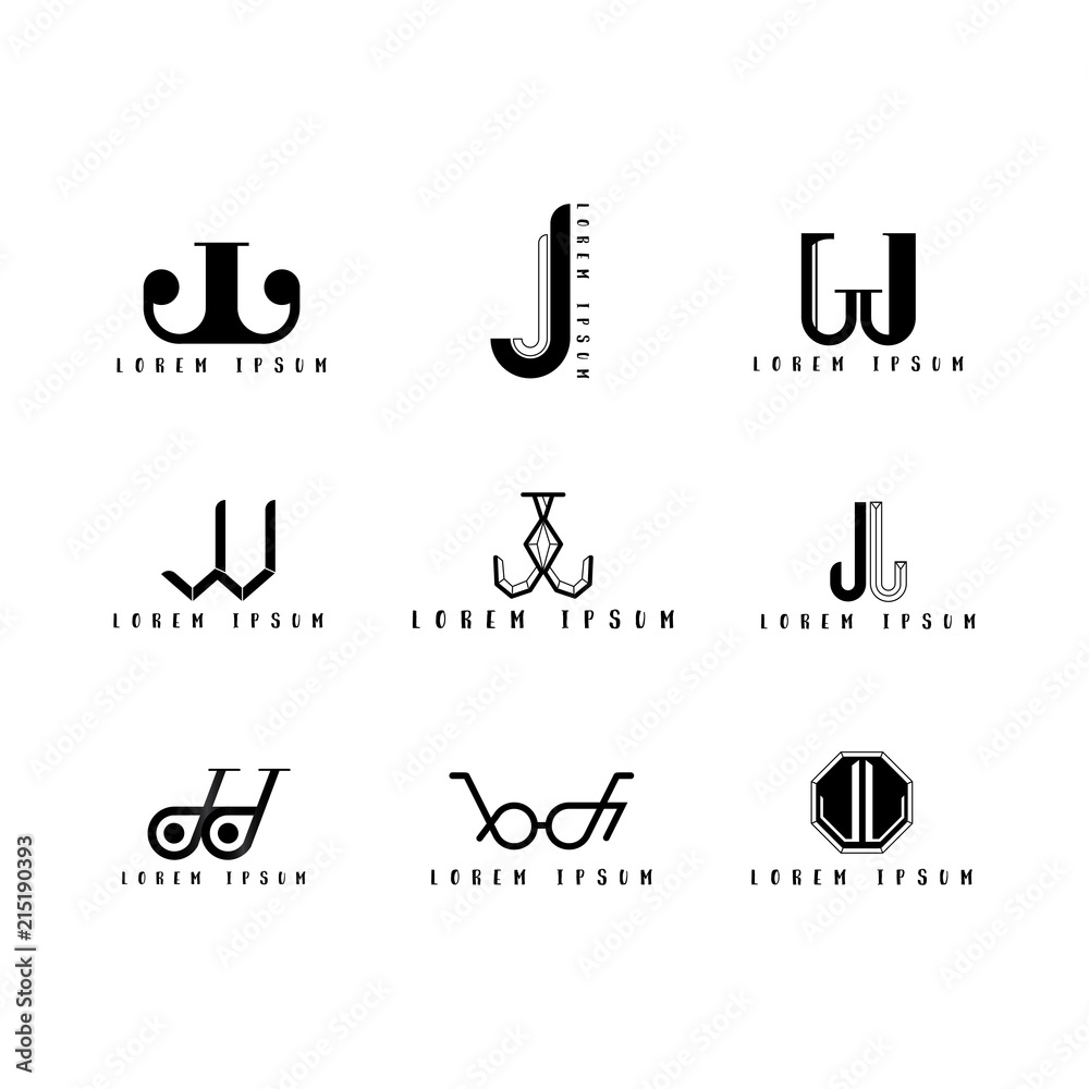 JJ Logo Vector, Design Letter with Creative Font Set. Stock Vector