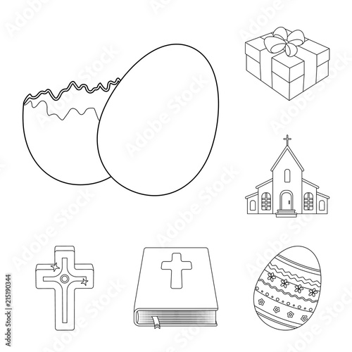 Easter is a Christian holiday outline icons in set collection for design. Easter attributes vector symbol stock web illustration.
