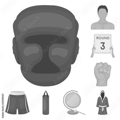 Boxing extreme sports monochrome icons in set collection for design. Boxer and attributes vector symbol stock web illustration.