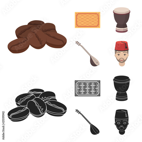 Turkish carpet, saz, drum, turkish men.Turkey set collection icons in cartoon,black style vector symbol stock illustration web.