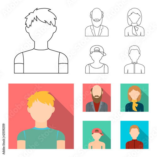 Boy in a cap, redheaded teenager, grandfather with a beard, a woman.Avatar set collection icons in outline,flat style vector symbol stock illustration web.